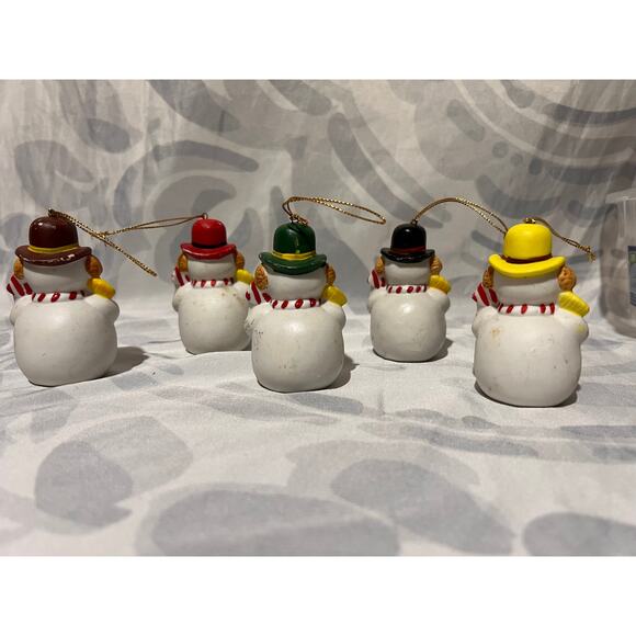 Snowman Ornament Bisque Ceramic Hand-Painted Lot of 5 Christmas Hand-Made Frosty - Picture 5 of 11